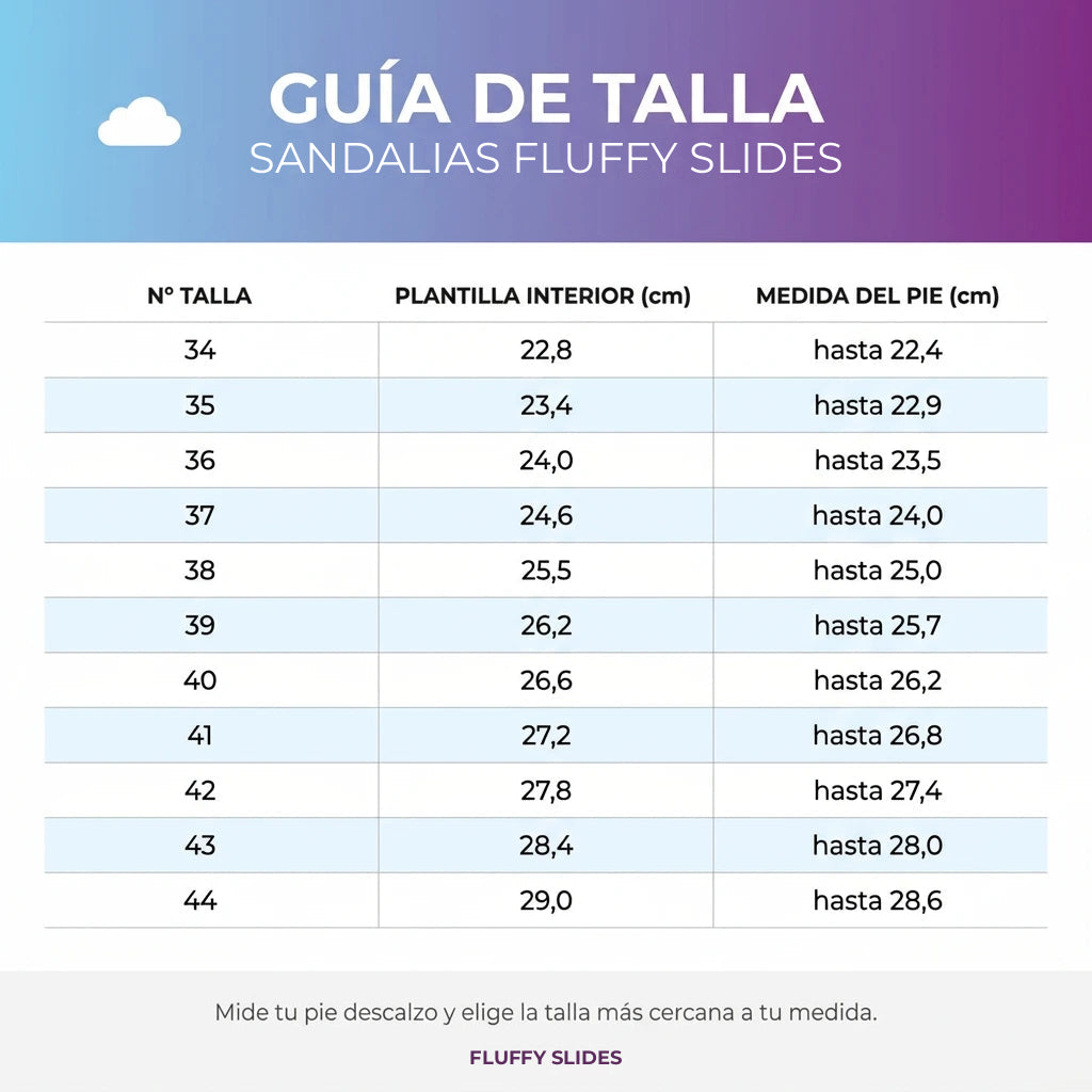 Guía de talla Fluffy Slides