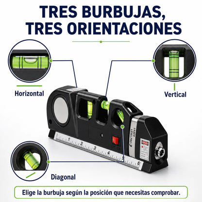 Tres niveles de burbuja de Level pro: horizontal, vertical y diagonal