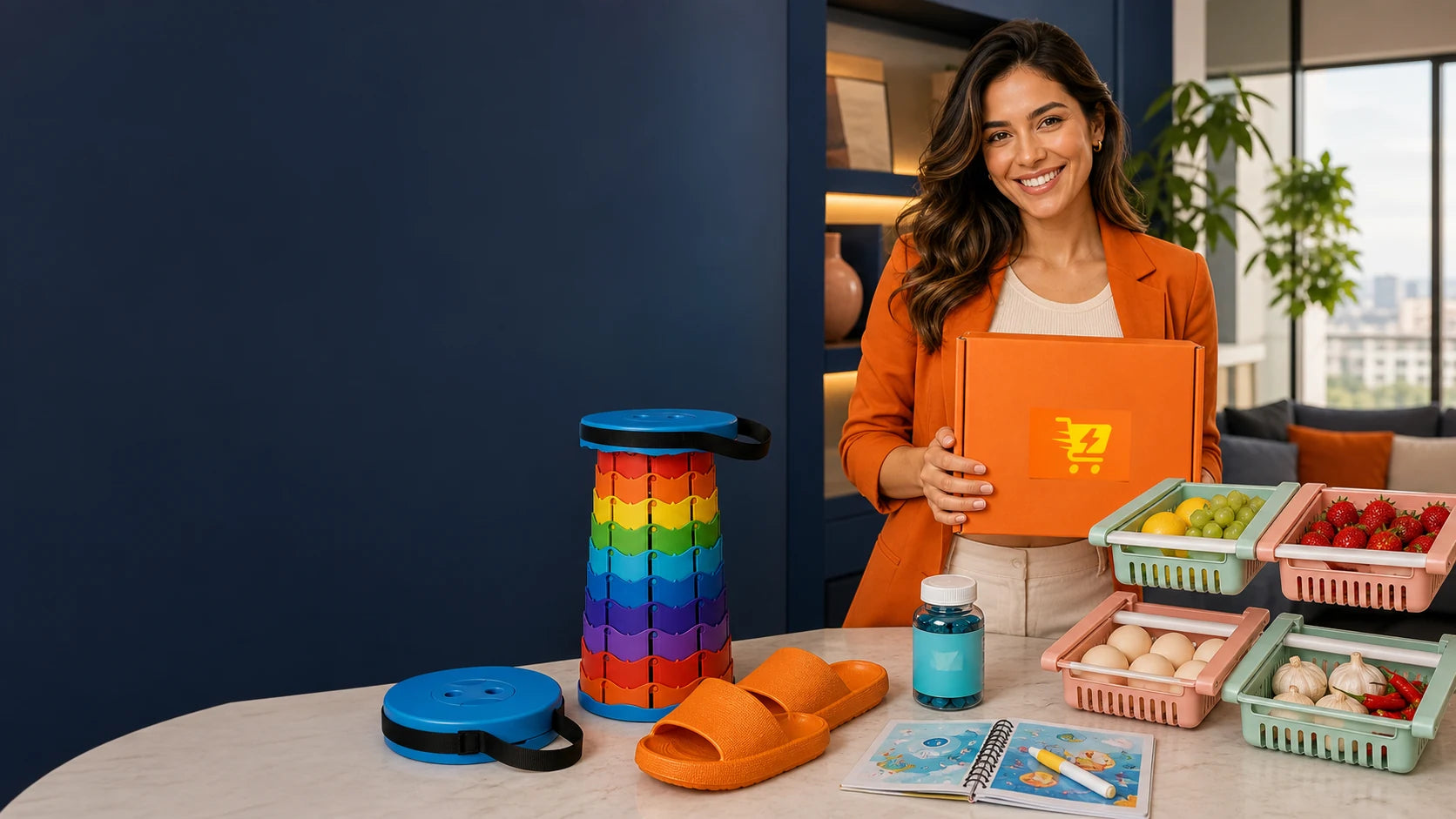 Selección de productos Compra Express en un hogar moderno